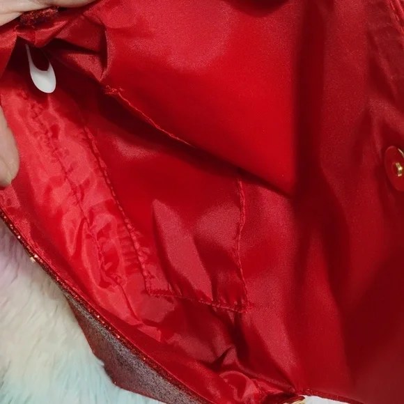 FLASH SALE! NWT Jimmy Choo Parfums Red Glitter Crossbody Bag Gold Chain Strap - Picture 7 of 12